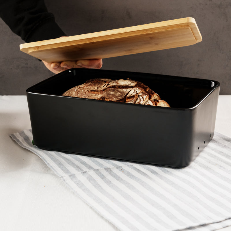 Brotbox Keramik mit Bambusdeckel