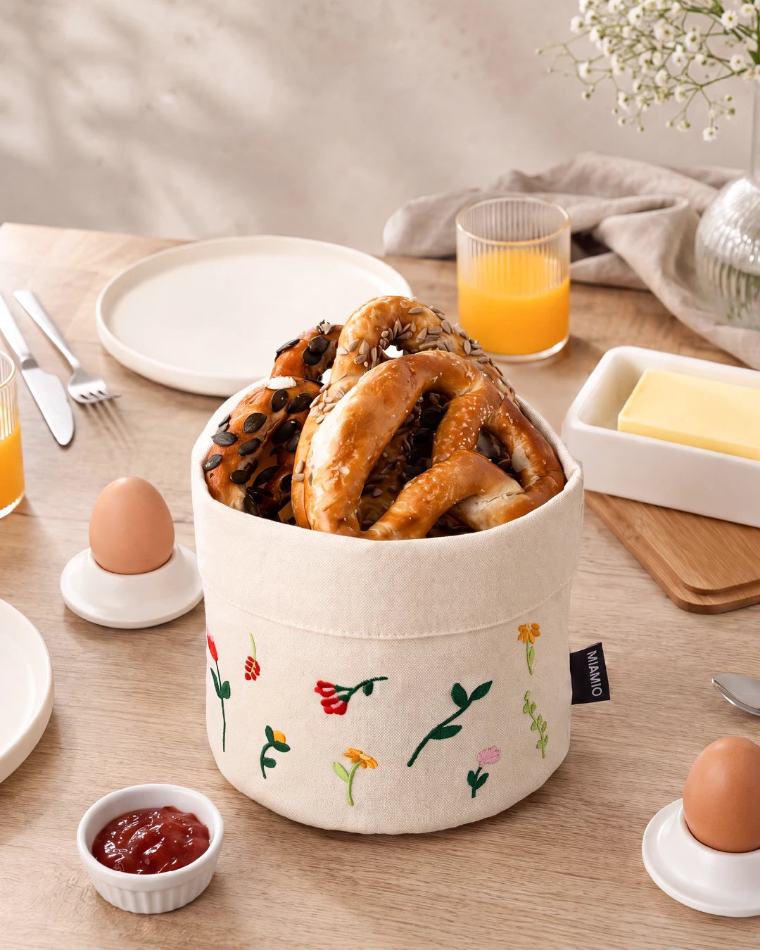 Brotkorb aus Stoff Blütenwiese