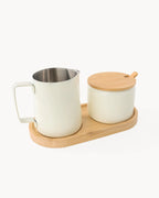 Milch & Zucker Set aus Edelstahl mit Bambus-Tablett