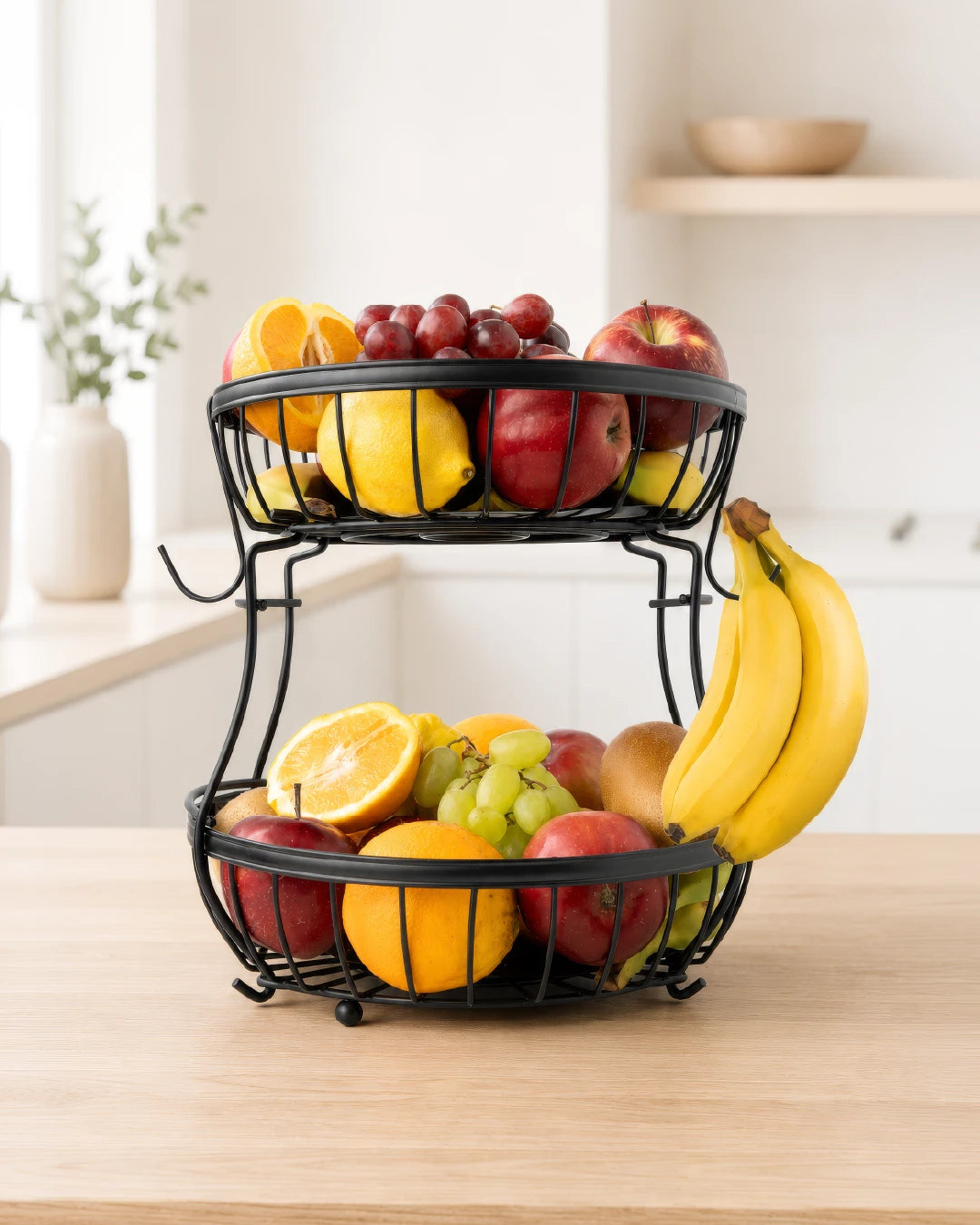 Obstkorb Etagere 2-stöckig aus Metall Schwarz