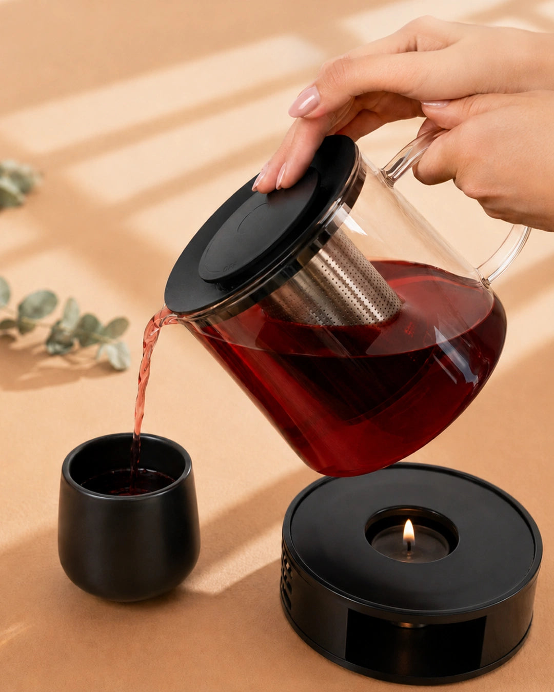 Teekanne Glas mit Stövchen 1,5 L