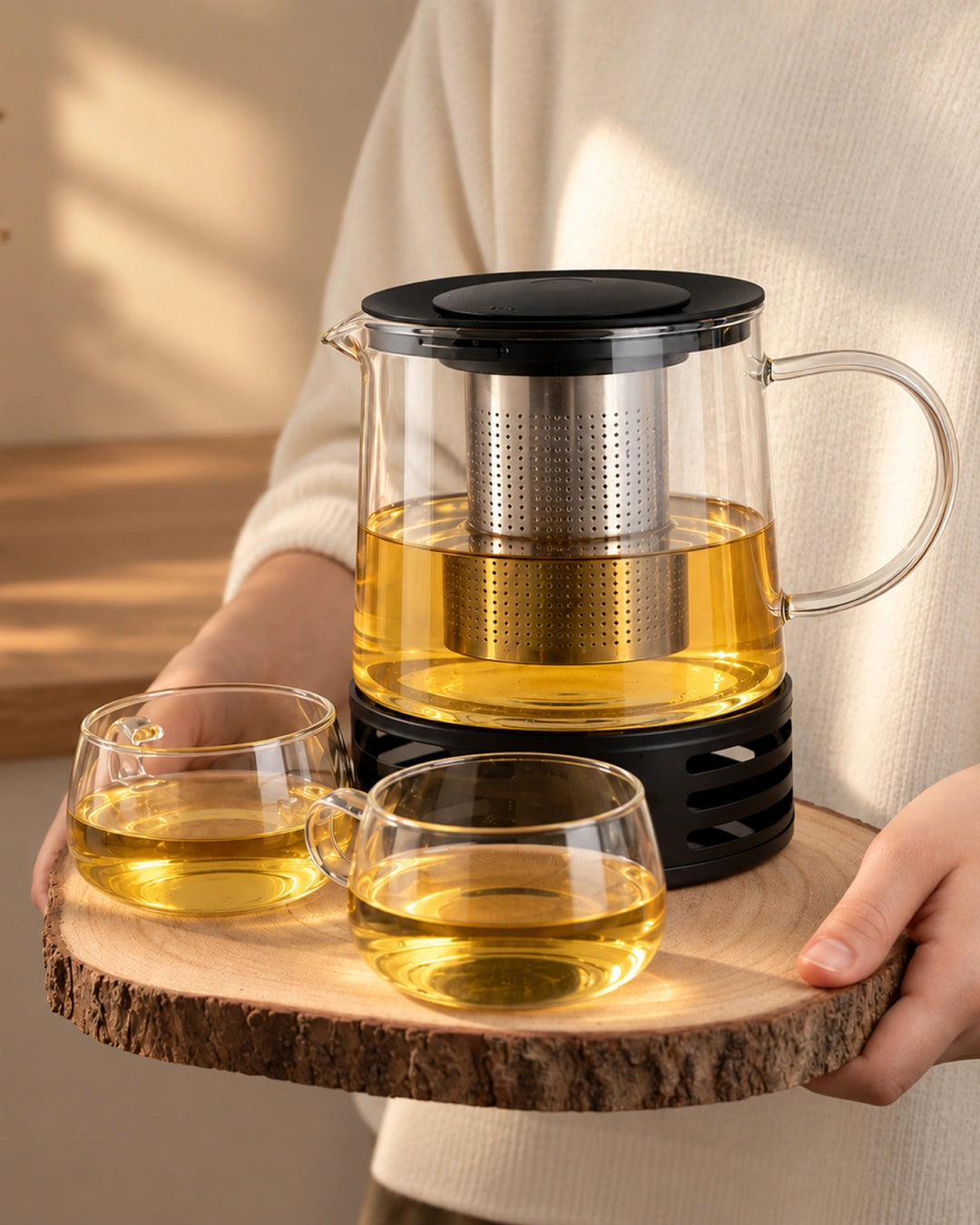 Teekanne Glas mit Stövchen 1,5 L
