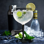 Miamio Gin Gläser Crystaluna 2er Set Glas, mit Messbecher, Rührlöffel und schwarzem Fuß